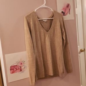 tan v neck sweater